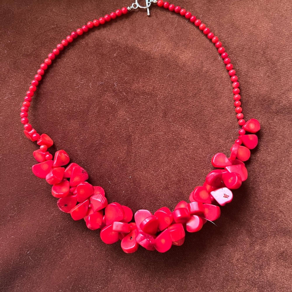 Chunky Red Coral Necklace with tear-drop shaped beads
